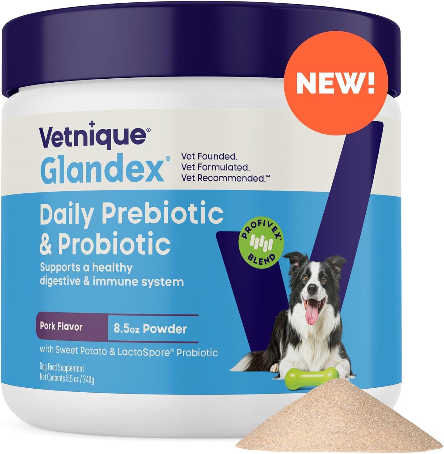 Vetnique Glandex Daily Probiotics for Dogs with Prebiotics to Support Gut Health with Fiber and Digestive Enzymes, Probiotic Chews or Powders (8.5oz Powder, Pork Powder)