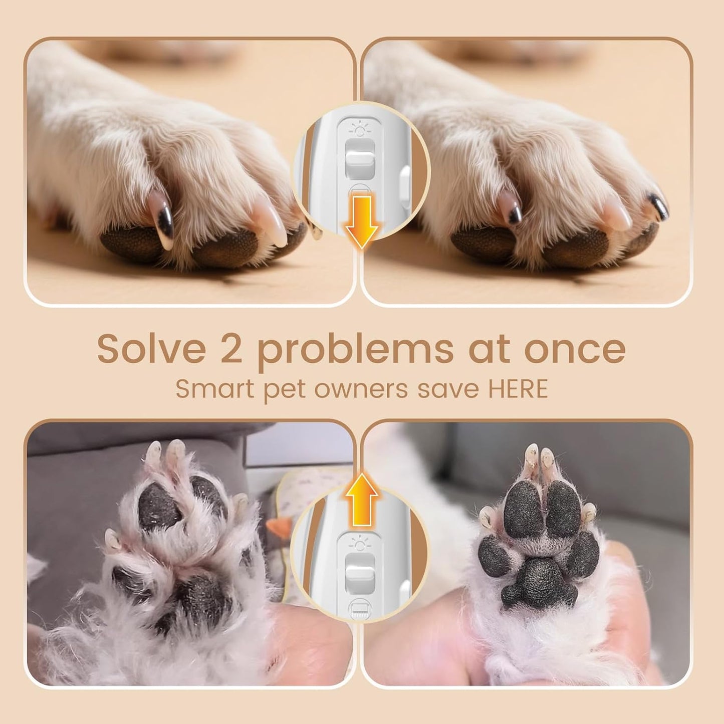 2 in 1 Dog & Cat Nail Clippers & Trimmers with LED Lights, Splash Guard - Pet Hair Trimmer for Around Paws, Ear, Eye,Face, Rump Rechargeable & IPX7 Waterproof Grooming Supplies for Dog, Cat