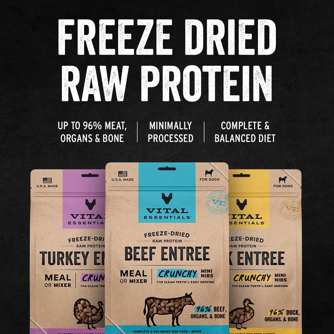 Vital Essentials Freeze-Dried Raw Turkey Crunchy Mini Nibs | Complete Meal or Mixer Dog Food | 25 oz