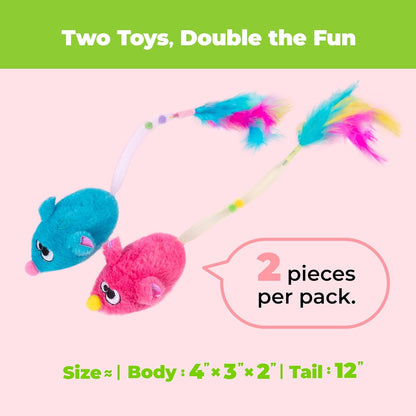 Catify by Best Pet Supplies Interactive Cat Toys – Plush, Motion-Activated & Squeaking Toys with Premium North American Catnip for Indoor Cats & Kittens - Squeaking Mice Set, Blue & Fuchsia
