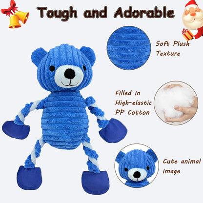 LWBMG Squeaky Dog Toys, Tug of War Dog Toys to Keep Them Busy, Stuffed Animal Dog Plush Toy for Puppy Small, Middle, Large Dogs, Cute Bear Interactive Doggie Toy Blue