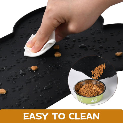 Dog Food Mat Anti-Slip Silicone Bowl Mats for Food and Water, Thicker Pet Placemat Waterproof Cat Feeder Pad with High-Lips Prevent Messy Spills to Floor Suitable for Medium and Small Pet