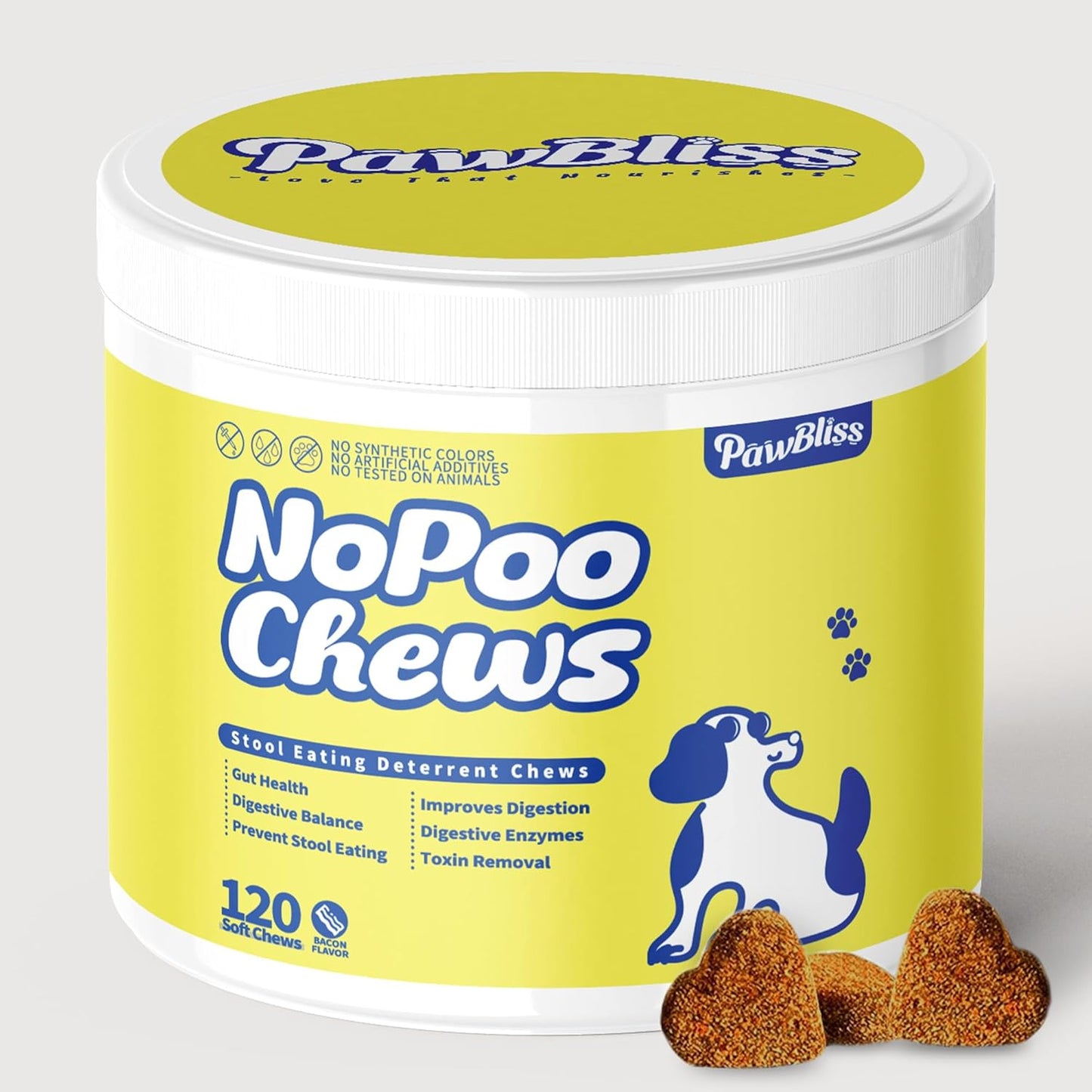 No Poo Chews for Dogs – Stop Stool Eating with Coprophagia Deterrent – Probiotic & Enzyme Soft Chews – Digestive & Breath Support – 120 Bacon-Flavored Chews