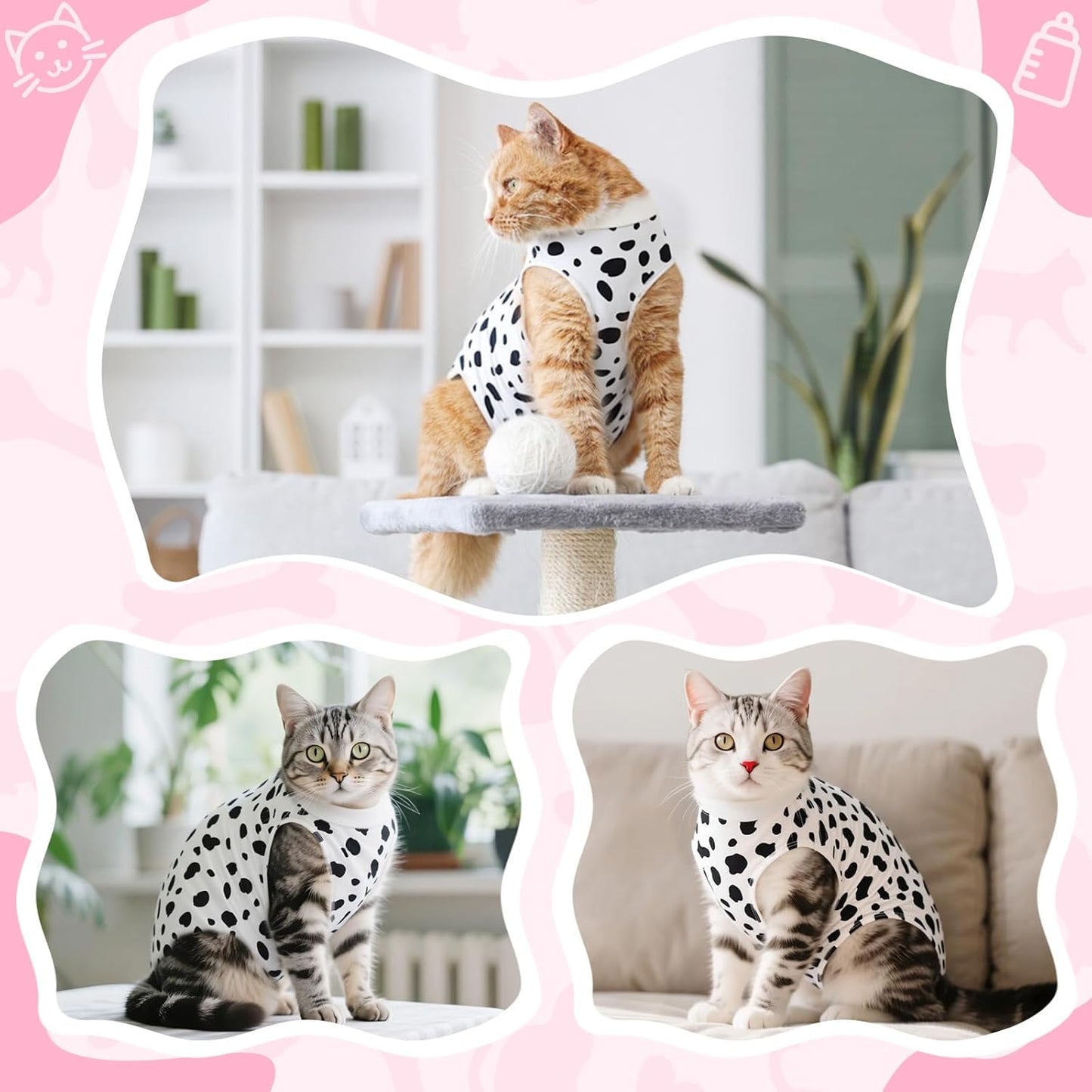 Coppthinktu Cat Recovery Suit Female Cats Onesie for Cats, Breathable Cat Surgery Suit for Surgical Abdominal Wounds Skin Diseases, Cute Kitten Spay Recovery Suit E-Collar Alternative Anti Licking