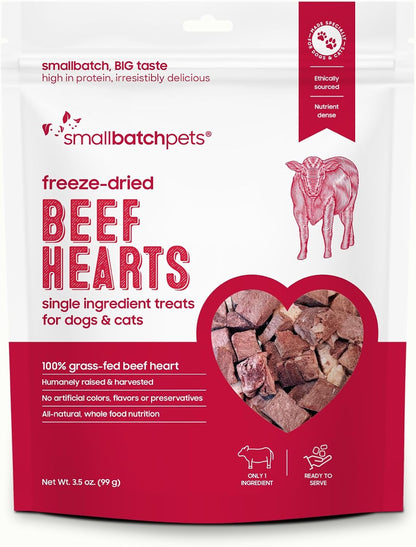 smallbatch Pets Premium Freeze-Dried Beef Heart Treats for Dogs and Cats, 3.5 oz, Made and Sourced in The USA, Single Ingredient, Humanely Raise Meat, No Preservatives or Anything Artificial Ever