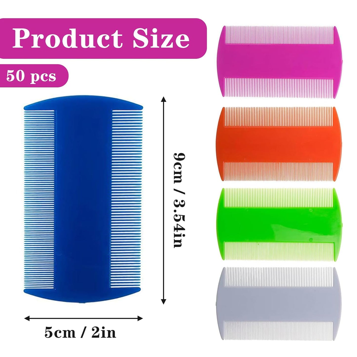 50 PCS Flea Lice Combs Grooming Fine Tooth Hair Combs for Dogs Cats, 5 Colors