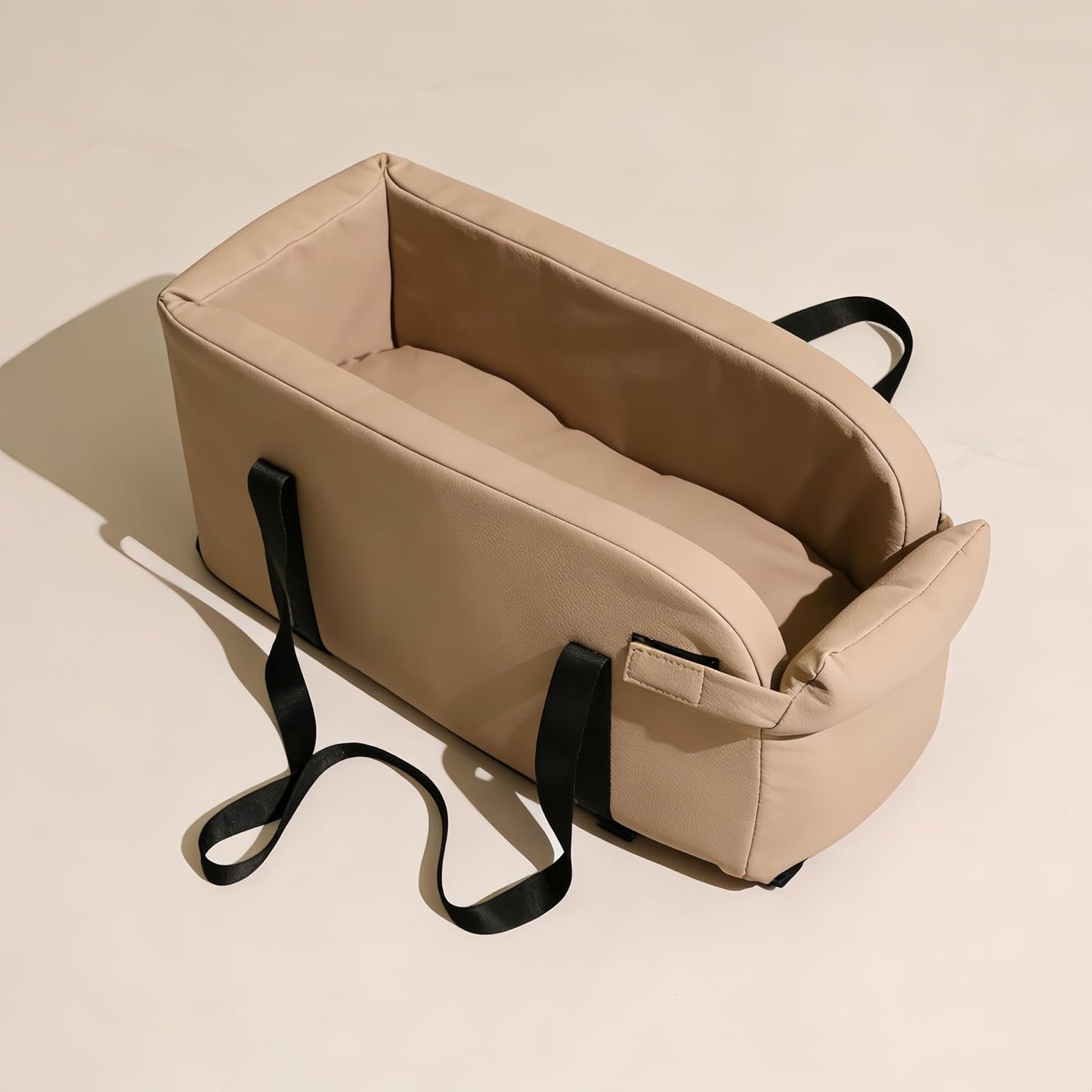 Center Console Dog Car Seat, Small Dog Car Seat, Waterproof Pet Bed with Safety Leash, Anti-Collapse Pet CarSeat with Soft Cushion, Easy Wipe Clean for Puppies Under 11 lbs (Black)