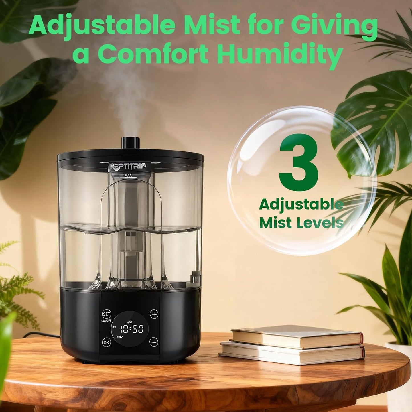 Reptile Humidifier Fogger for Terrariums, Timer Function, 1 Gallon, Adjustable Fog Volume, Ideal for Bearded Dragons, Lizards, Geckos, Snakes, Tortoises, Remote Control