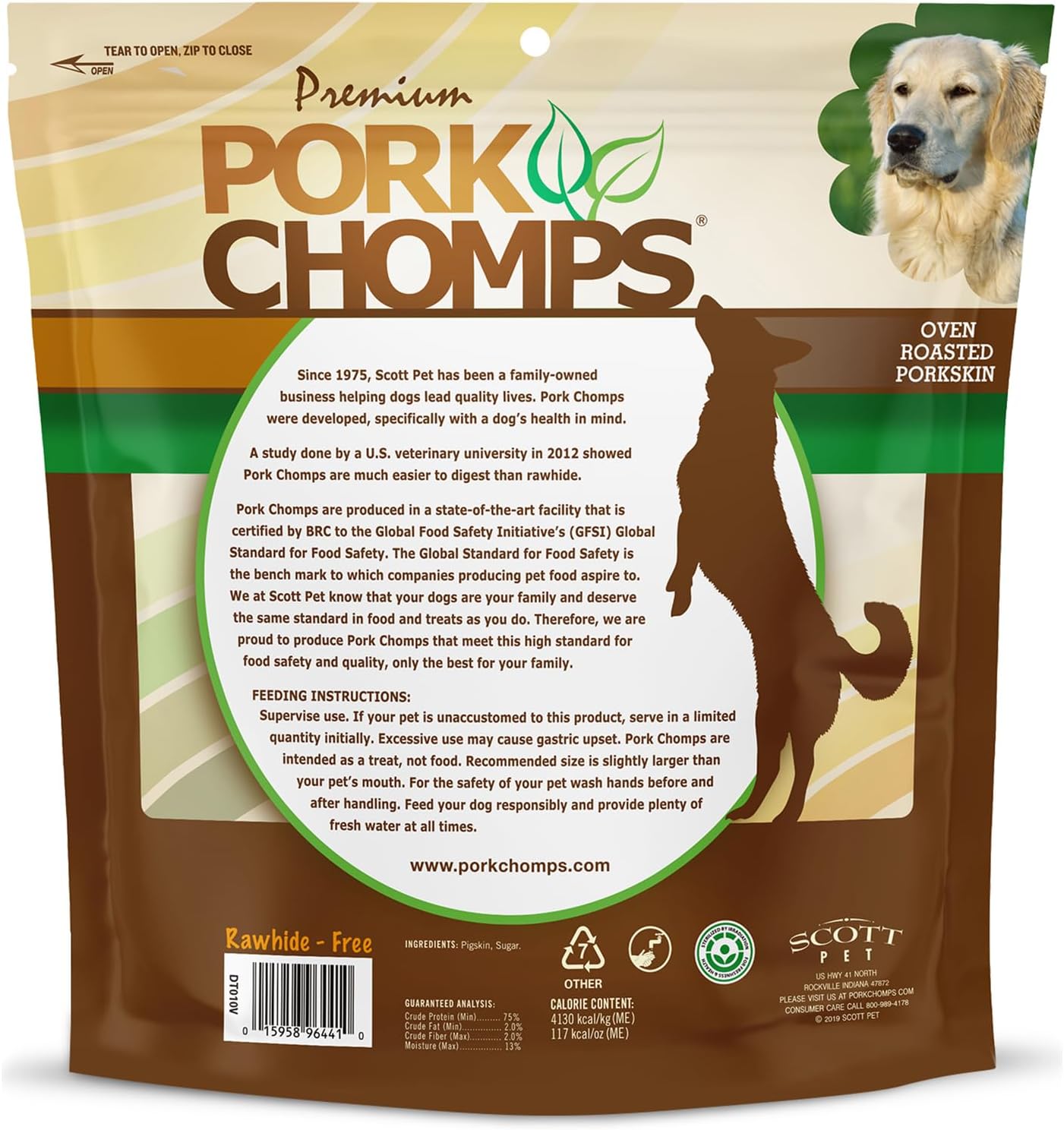 Pork Chomps Roasted Pork Skin Dog Chews, 6-inch Twists, 15 Count