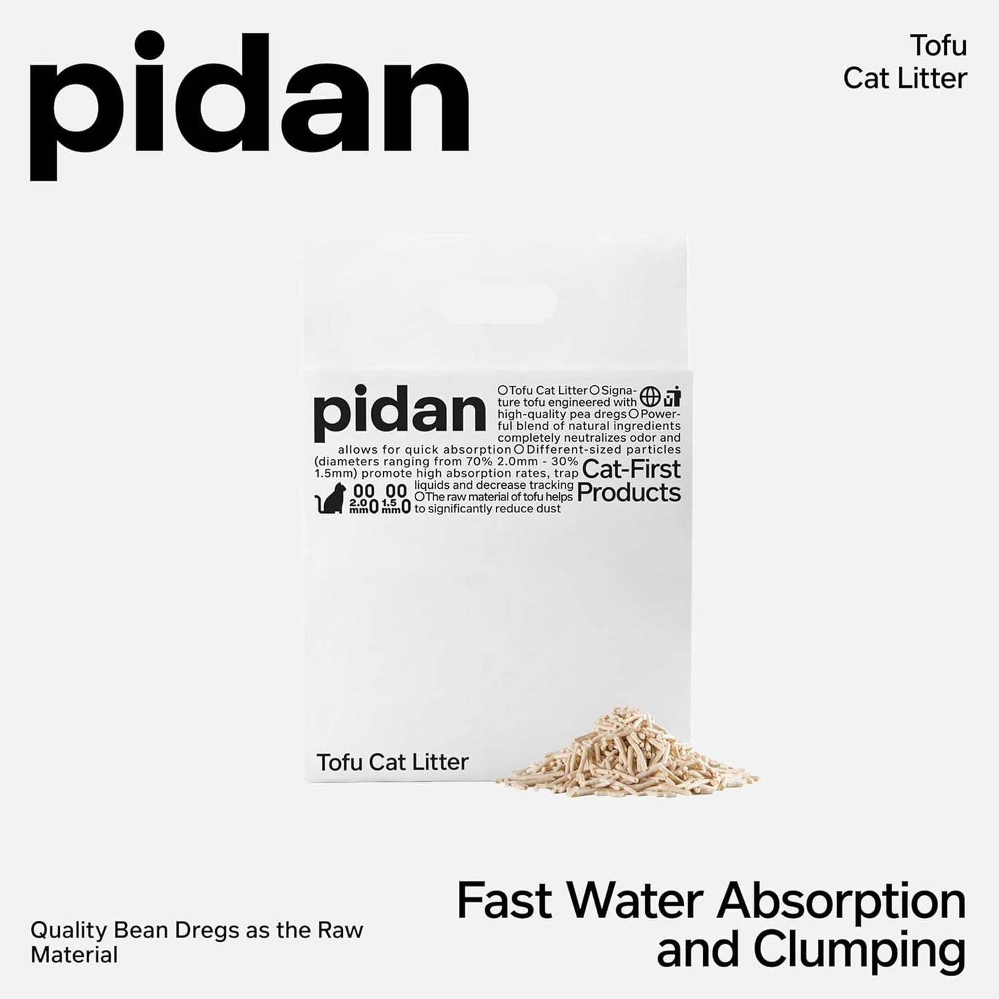 pidan Tofu Cat Litter Clumping,Flushable,Ultra Absorbent and Fast Drying, 100% Natural Ingredients Litter,Solubility in Water,Really Dust-Free,Less Scattering (5.3lb×1bag)