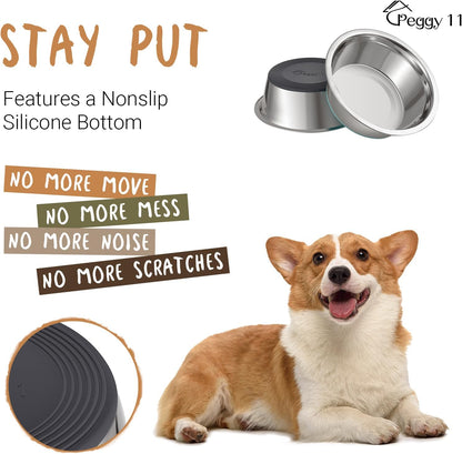 PEGGY11 Deep Stainless Steel Anti-Slip Dog Bowls - 2-Pack, 3 Cups