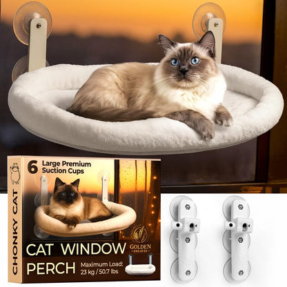 Cat Window Perch – Strong 6 Suction Cup Cat Hammock Bed That Holds up to 50 lbs with Washable Reversible Cover, Sturdy Metal Frame for Indoor, Window or Wall Mounted Perch (White)