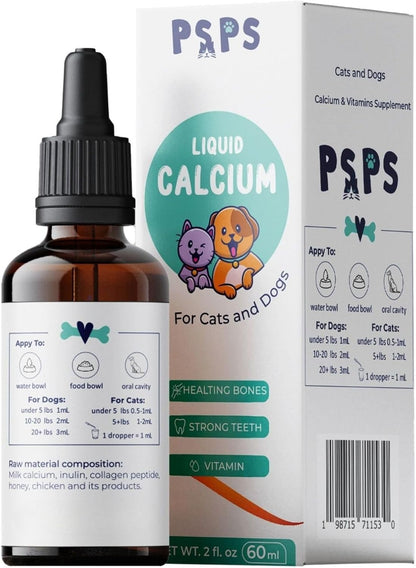Calcium Liquid for Dogs & Cats - Multivitamin for Dog - Calcium for Dogs - Fortified Vitamins A, C & D - Bone & Teeth Health, Immune Support, and Overall Pet Wellness – 2 Fl. Oz.
