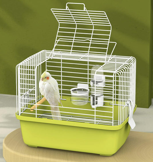 Portable Bird Travel Carrier Cage – 360° Full View Wire Carrier with Feeder & Water Cup for Cockatiels, Parakeets – Locking Door, Easy Clean, Perch Included – Perfect for Vet Visits, Trips(Size:L)