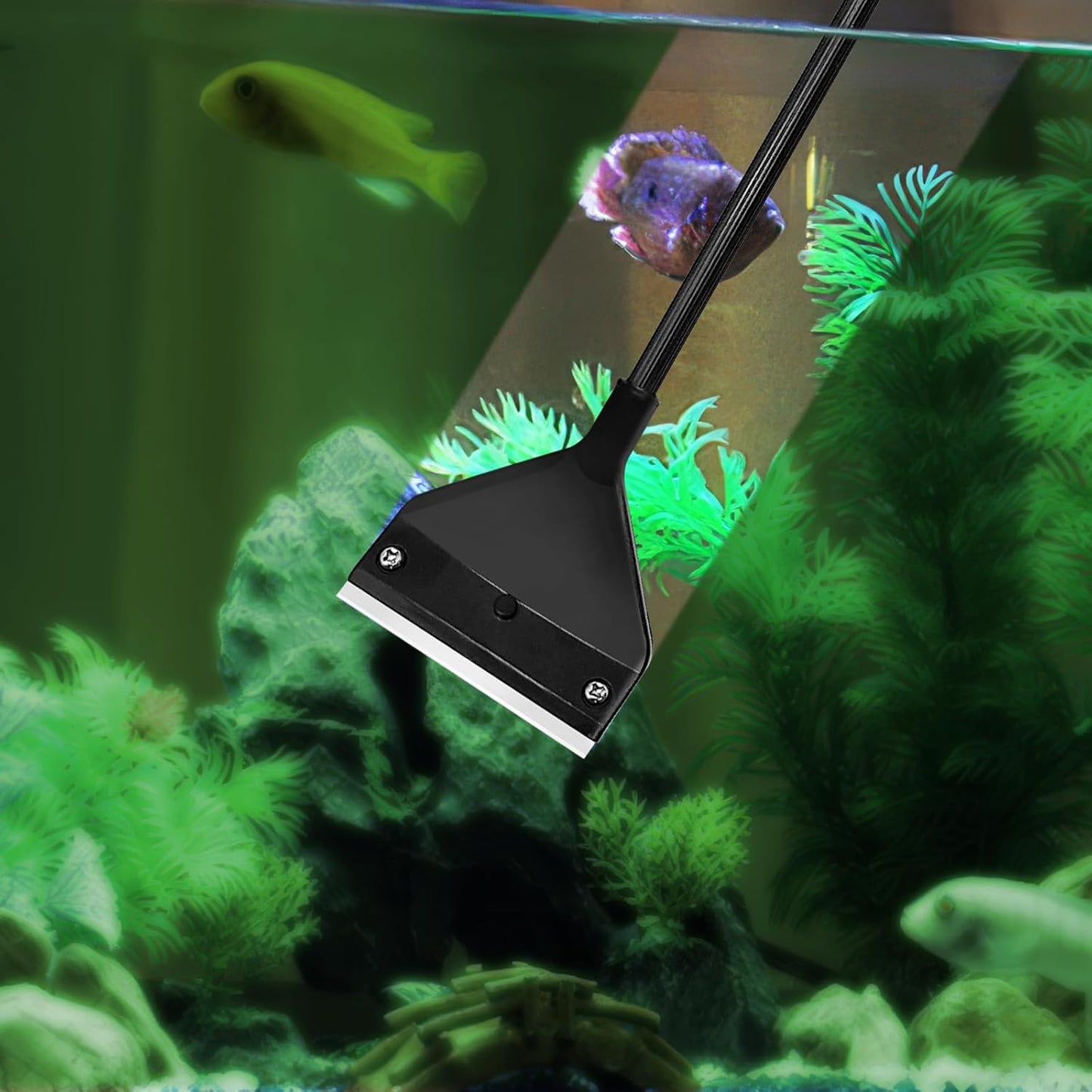 Algae Scraper for Glass Aquariums, Stainless Steel Fish Tank Cleaner Tool with 10 Blades, 25.6" Adjustable Handle Aquarium Glass Cleaning Accessories