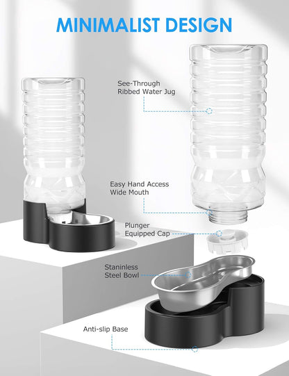 2.5 Gallon Automatic Dog Water Dispenser【Wide Mouth for Easy Hand-in Cleaning】【Removable Stainless Steel Bowl】, Gravity Refilling Large Capacity for Cats and Dogs, Multi-Pet Homes