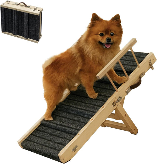 2025 Small Dog Ramp for Small Dogs Cat with Removable Safety Side Rails,Adjustable Height from 9'' to 18.5",Foldable Dog Ramp for Low Bed Sofa,Wooden Pet Ramps for Bed Couch