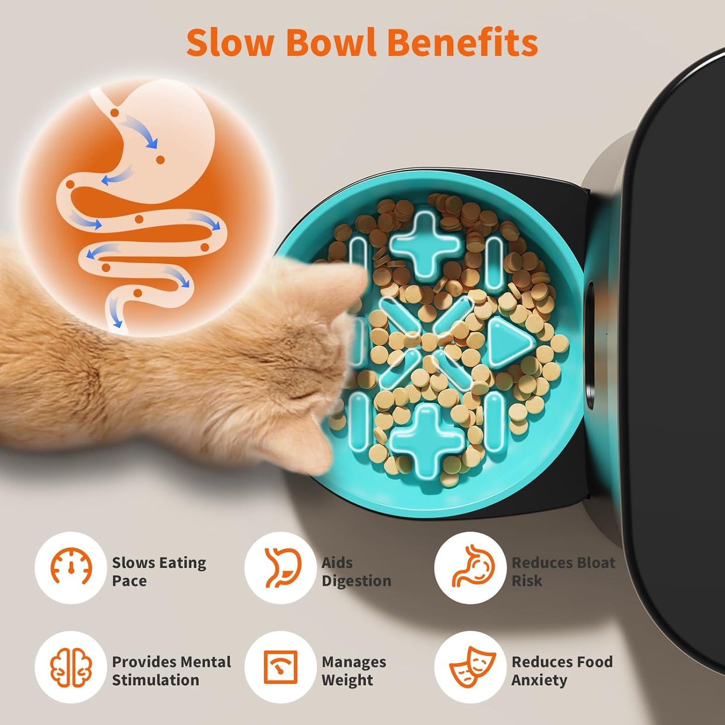 HoneyGuaridan Automatic Cat Feeder with 2.4G/5G WiFi,3.5L Cat Food Dispenser with APP Control – Includes 2 Stainless Steel Bowls & 2 Slow Feeder Anti-Choking Bowls, Four Anti-Slip Feet Black