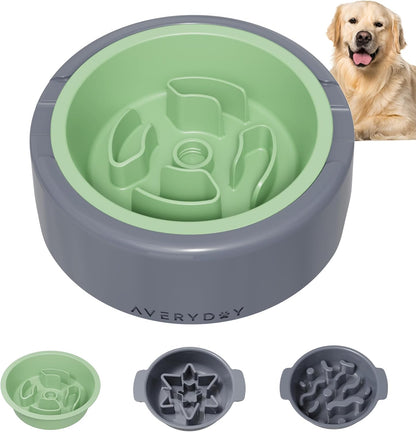 AVERYDAY Slow Feeder Dog Bowl Set with 1 Base and 3 Puzzle Inserts Customizable Design BPA-Free and Dishwasher Safe for Small Medium Large Dogs
