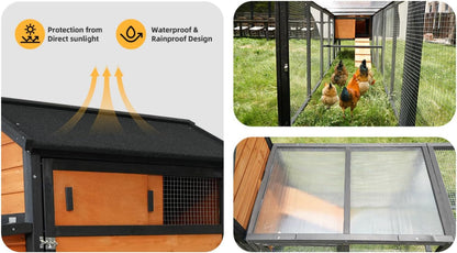113" Brown+Black Wooden Chicken Coop Wood Brown+Black Fade-Resistant Roof for Backyard Durable Outdoor Poultry Cage