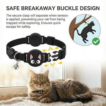 Reflective airtag cat Collar, breakawasy cat Collars witrh airtag Holder and Bell, cat Tracker Collar with Safety Elastic Band (Purple)