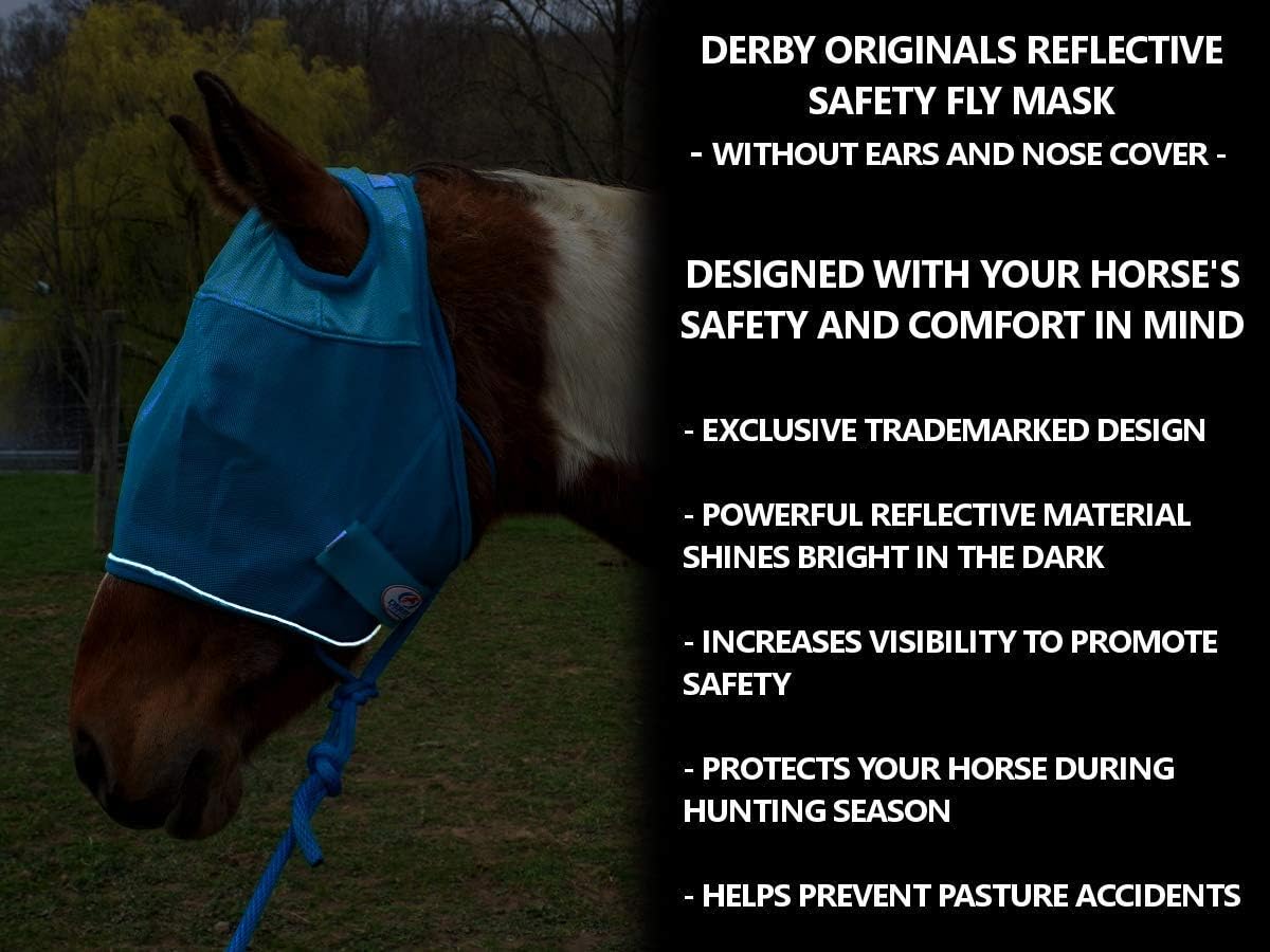 Derby Originals Reflective Mesh Fly Mask with 1 Year Warranty No Ears or Nose Cover,Summer Blue,Small (Pony),72-7107SB-S