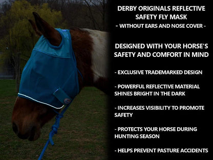 Derby Originals Reflective Mesh Fly Mask with 1 Year Warranty No Ears or Nose Cover,Summer Blue,Small (Pony),72-7107SB-S