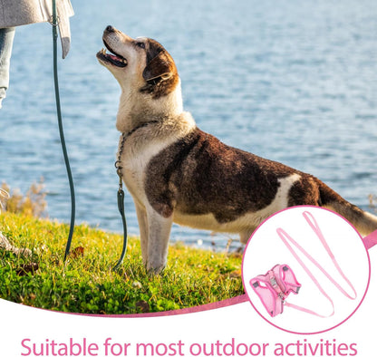 FRCOLOR Breathable Reflective Dog Harness with Leash Soft Mesh Pet Vest for Outdoor Walking One-Hand Operation Lightweight Style Pink S
