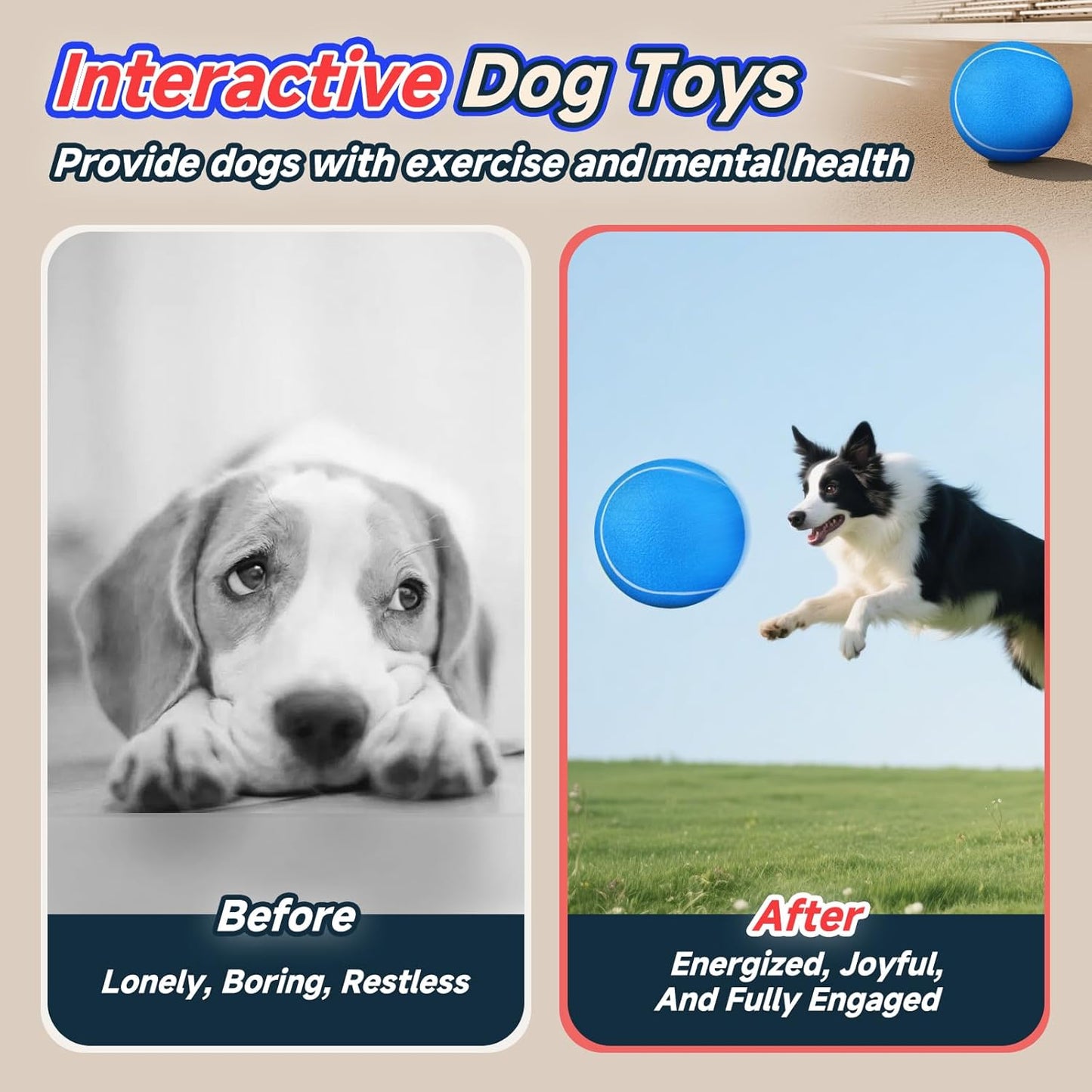 HETOO Dog Tennis Balls: 9.5 inch Giant Large Dog Toys- Herding Dog Toys Balls- Outdoor Big Dog Tennis Ball for Medium Large Dogs- Pet Toys Golden Retriever Birthday Christams Gifts- Blue