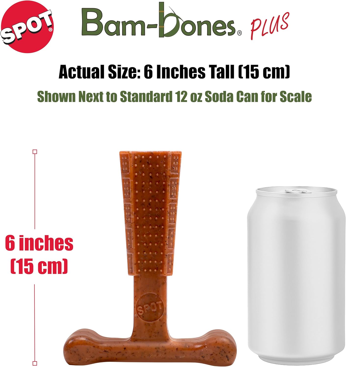 SPOT Bam-Bones Plus T Bone – Bamboo Fiber & Nylon Dog Chew Toy for Moderate to Aggressive Chewers, Durable Long Lasting & Non-Splintering, Beef Flavor Toy for Adult Dogs & Puppies Under 60 lbs, 6 in