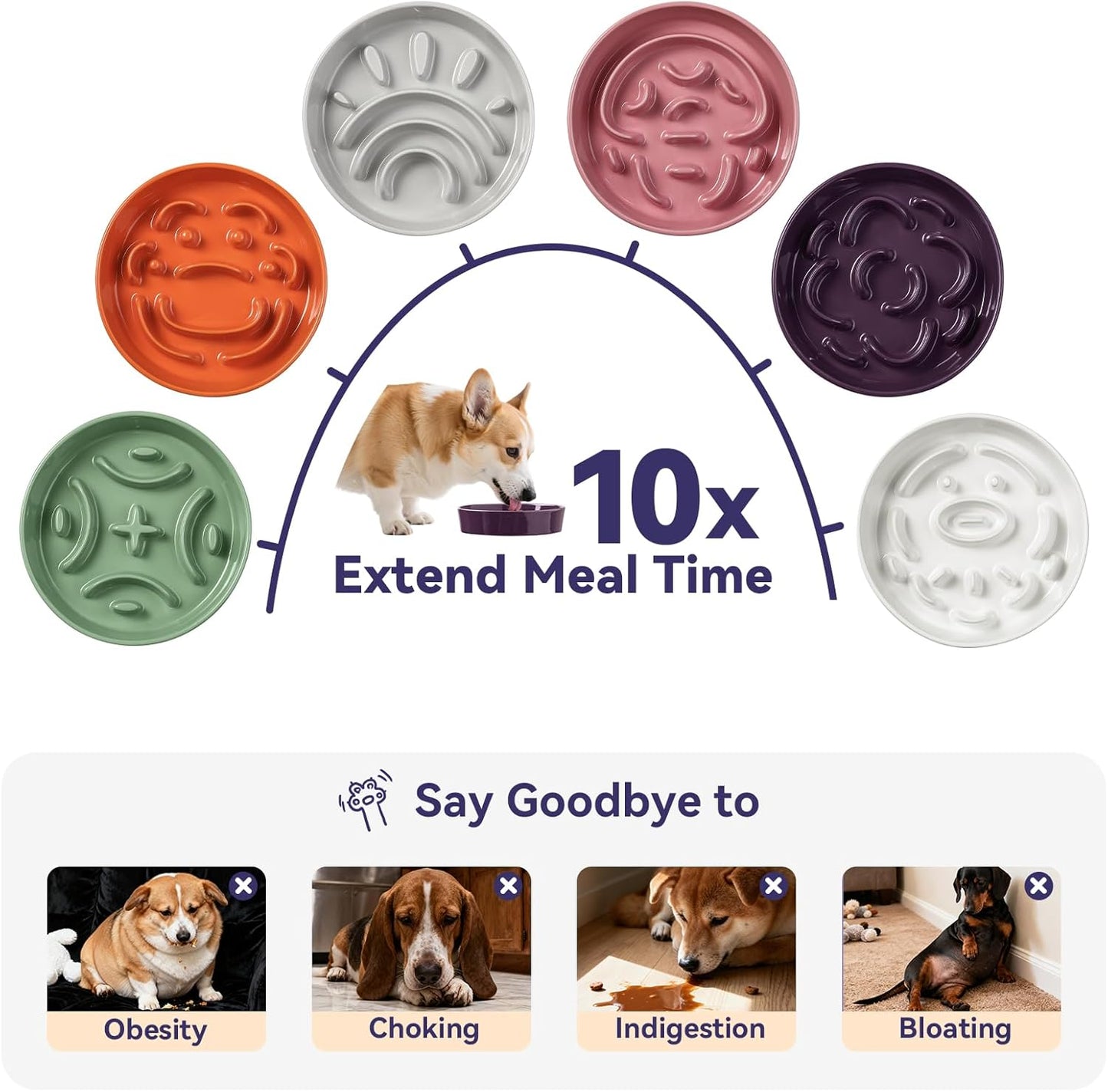 Ceramic Slow Feeder Dog Bowl - Maze Dog Bowl to Slow Down Eating - Fun Feeder for Fast Eaters - Ideal Food Control Dish for Medium to Large Breeds - 8.2 Inch - 1.8 Cups (180g) - Purple