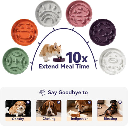 Ceramic Slow Feeder Dog Bowl - Maze Dog Bowl to Slow Down Eating - Fun Feeder for Fast Eaters - Ideal Food Control Dish for Medium to Large Breeds - 8.2 Inch - 1.8 Cups (180g) - Purple