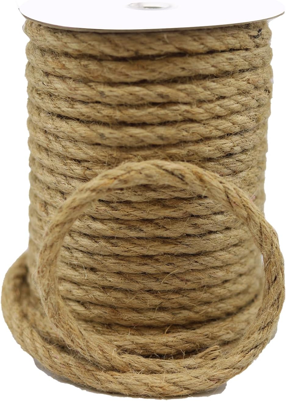 Jute Rope 49 Feet 8mm - Natural Heavy Duty Sisal Twine | Pet-Safe for Cat Scratch Posts, Crafts, Bundling & Hanging (Natural, 8MM-49FT)