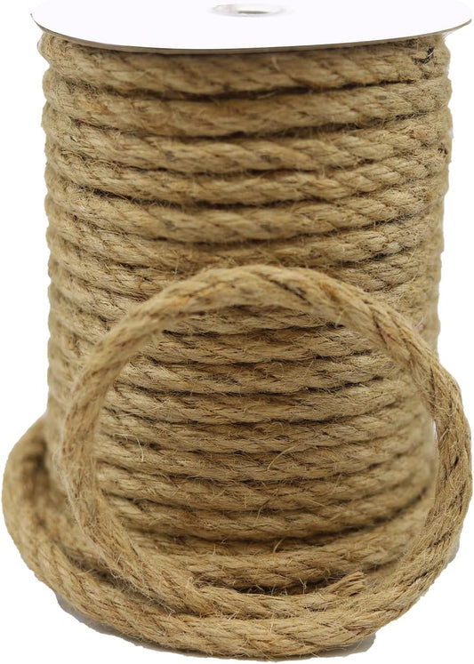 Jute Rope 49 Feet 8mm - Natural Heavy Duty Sisal Twine | Pet-Safe for Cat Scratch Posts, Crafts, Bundling & Hanging (Natural, 8MM-49FT)