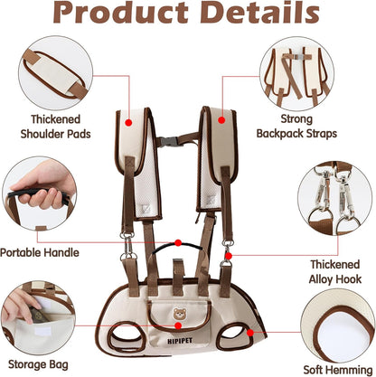 Dog Sling Backpack Carriers - Adjustable Pet Lift Harness Gear, Breathable Dogs Carrying Lifting with Traction Leash Shoulder Straps and Treat Bag for Walking Hiking Travel (M, 8-13lbs)