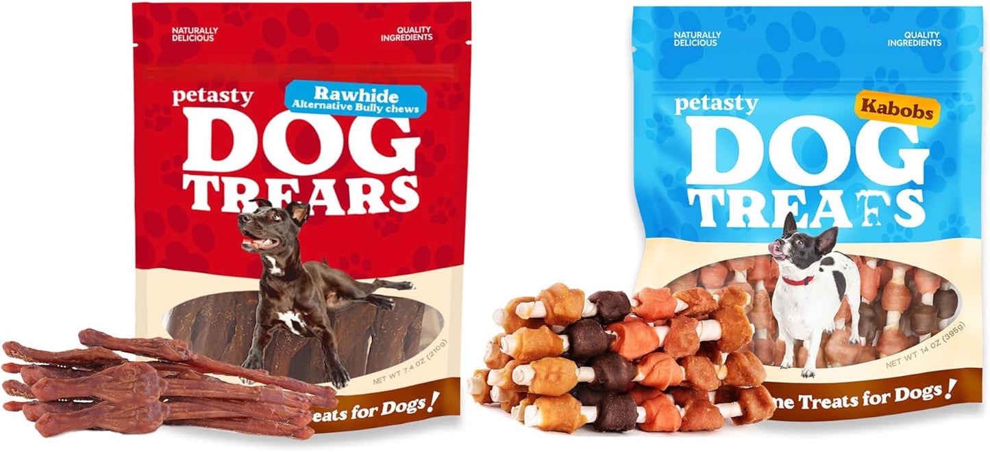 Dog Treats Bundle – Multi-Flavor Kabobs (5”) + Beef & Bully Sticks (7”, 10-Count), Low-Odor, Long-Lasting Chews for Dogs of All Breeds