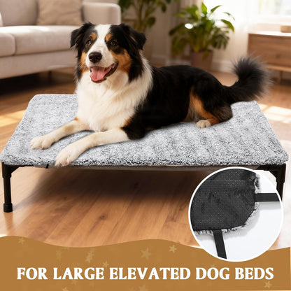 Large Self-Warming Dog Cot Pad for Elevated Dog Beds Extra Warm Thermal Pet Pad Mat with Corner Straps 28x42inch Removable Washable Cover Non-Slip Bottom