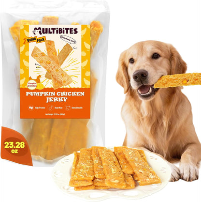 23.28oz Chicken & Pumpkin Jerky Dog Treats - Grain Free, Limited Ingredient Dog Snacks - All Natural Chewy Dog Treats for Digestive Health - Training Treats for All Dog Sizes