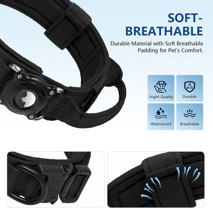 2026 New and Improved AirTag Dog Collar, Military Tactical Dog Collar with Integrated AirTag Holder - Adjustable Control Handle, Durable Metal Buckle, Comfortable GPS Dog Collars (Black,L)