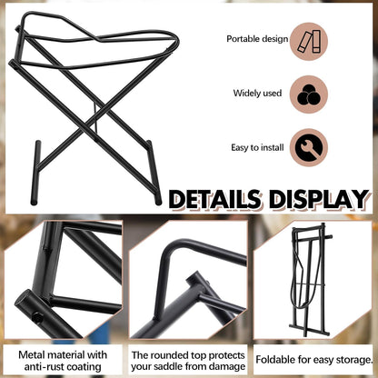 Duraaamo Foldable Car Saddle Rack 22" x 21" X16" Heavy Duty Portable Vehicle Saddle Stand Convenient Transport Suit English and Western Horse Tack Organizers Storage Supplies Display Trophy Saddles