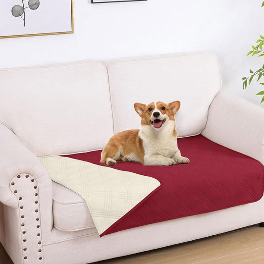 hyha Waterproof Dog Blanket, Reversible Pet Bed Blanket, Soft Sofa Couch Cover for Dogs Washable, Waterproof Pet Couch Covers for Sofa Puppy Cats Furniture Protector(30"x53", Wine Red/Beige)