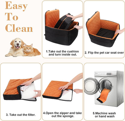 Dog Car Seat for Small/Medium Dogs,Pet Dog Booster Car Seat Puppy 15-35 lbs with Soft 4+2in Detachable Pads Detachable Elevated Cushion and Washable Cover Brown