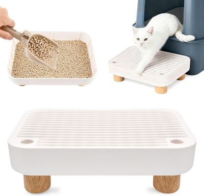 Cat Litter Box Ramp,Litter Box Step Mat with Filt er Function,Wooden Base No n-Slip Cat Ramp Reduces Tracking,for Automatic Litters Boxes,Kittens & Senior Cats (30 * 20.7 * 9cm,Color:White)