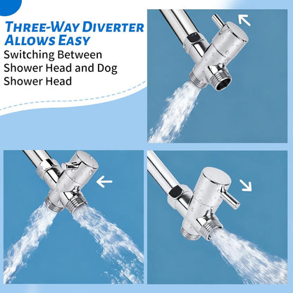 Pet Shower Attachment with 8.2ft Hose & Silicone Brush，Three modes Dog Bathing Tool，Easy Connect to Bathtub Faucet for Dogs Cats Home Use