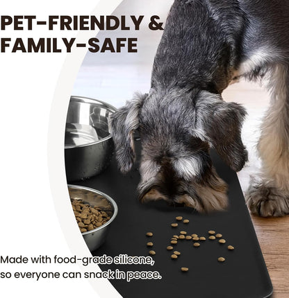 VIVAGLORY Dog Food Mat Flexmat Dog Bowl Mat, Placemat Food Tray with Raised Edges & Lip for Indoor Floor, Non Slip Waterproof Silicone Dish Placemat for Cat & Pet, S, Black