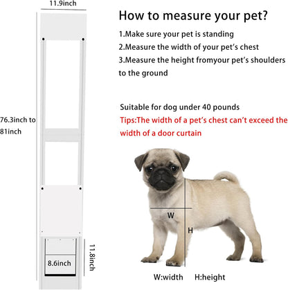 Cat Dog Door Insert for Sliding Patio Door - Easy to Install for Rentals and Apartments with Lockable Weather Proof Panel - Adjustable Height 76.38" to 81.1" Black