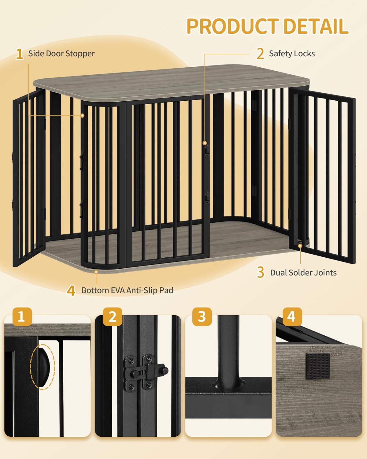 39.4'' Dog Crate Furniture, L Indoor Dog Kennel Dogs Cage, Modern Decorative Pet House for Small/Medium/Large Dogs, Anti-Chew & Anti-Escape, Kennel End Side Table, Greige Black DFC88705B