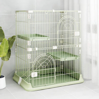 Cat Cage 2-Tier Indoor Cat Enclosure with Widen Bottom Buckle & Reinforced Locking Clamps DlY Cat Playpen for 1-2 Cats & Small Pets,30" Lx 20" W X 35" H (Green, Two-Tier35")