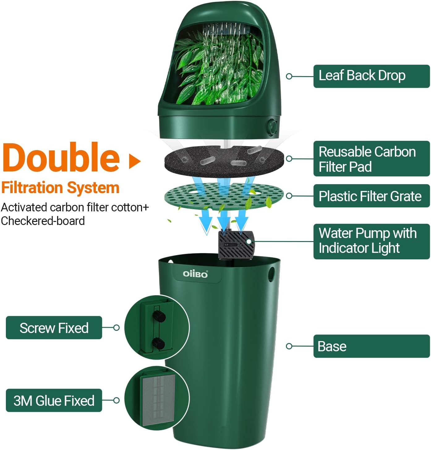 OiiBO Reptile Water Dispenser, Automatic Drinking Fountain Water Flow Adjustable Reptile Tank Waterfall for Lizard Bearded Dragon Chameleon, Ultra Quiet Amphibians Insects Terrarium Water Dripper