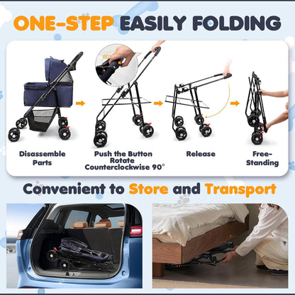 Dog Stroller for Medium Dogs 20 lbs, Pet Stroller for Small Dogs and Cats with 4 Wheels, Easily Folding & Compact Portable, Up to 45 Ibs with Detachable Basket, Cup Holder and Breathable Mesh